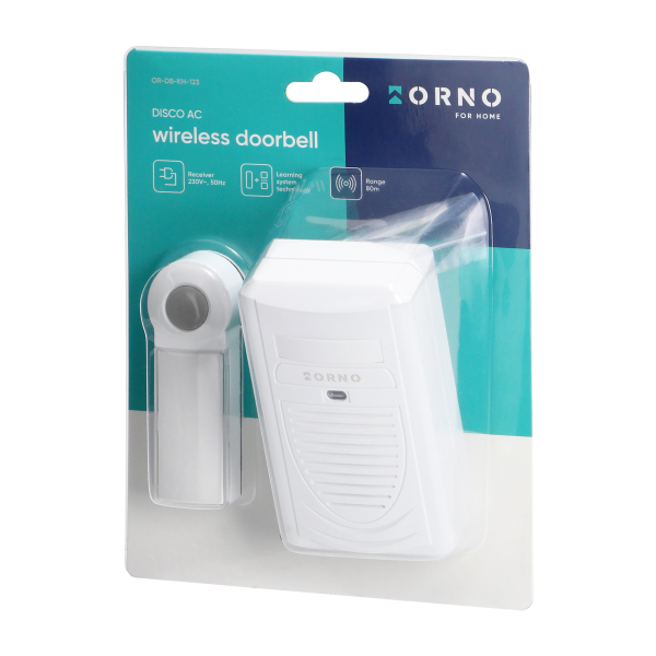 DISCO AC wireless mains-powered doorbell with learning system, 1 sound, 80m
